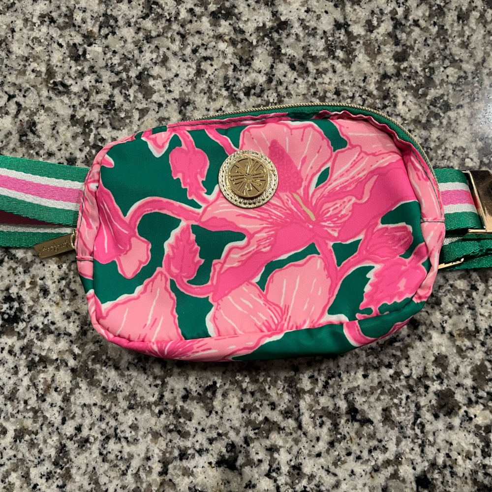 Lilly Pulitzer Green & Pink Floral Crossbody Belt Bag - NWOT